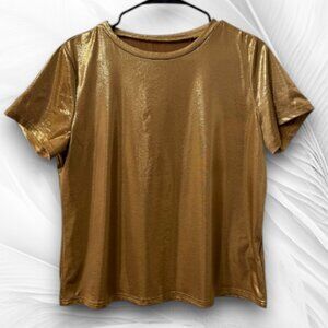 Gold Metallic Short Sleeve Top